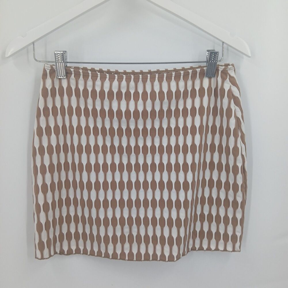 womens size medium brown and white geometric stretchy mini skirt y2k aesthetic